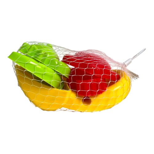 Homokozó klt., 4 forma + markoló lapát, 2 szín, 20x16 cm hálós