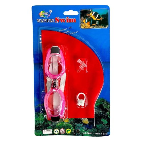 Színes úszószemüveg és sapka szett gyerekeknek, 14x28 cm.