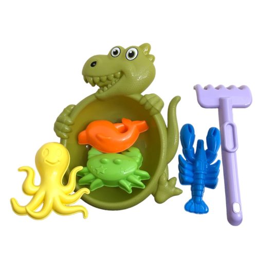 Dinos homokozó készlet 5 db eszközzel, 19x25 cm méretben