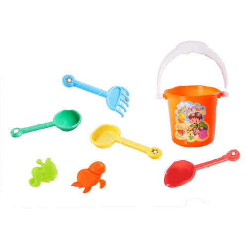 Homokozó klt., vödör, 2 eszköz, + formák, 10x11 cm hálós