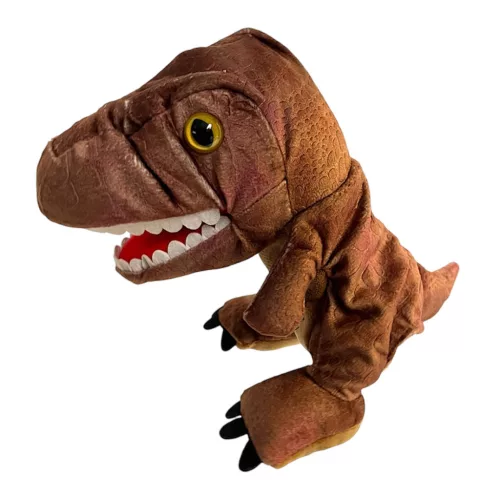 Kézibáb, plüss dínó, tömött, sötétben vil. a foga,T-Rex, 25x15 cm