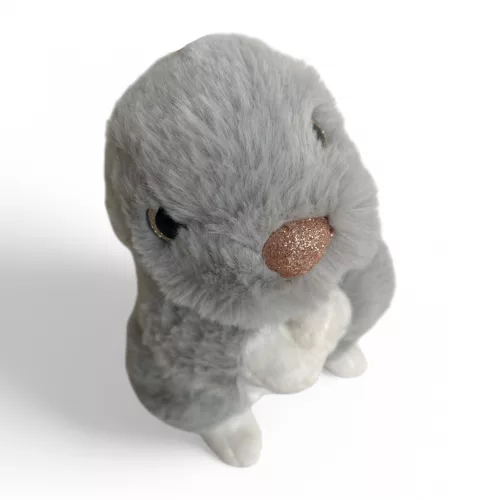 Plüss nyúl, szürke, ülő, 22 cm