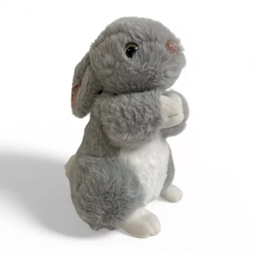 Plüss nyúl, szürke, ülő, 22 cm