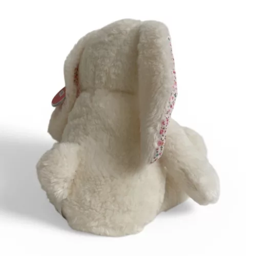 Plüss nyúl,  fehér, ülő, szalaggal, 27 cm