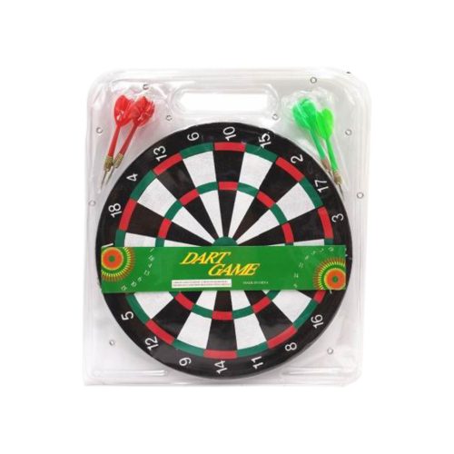 Darts klt., 30 cm átm., 4 db fém tű, 32x36 cm.Pvc