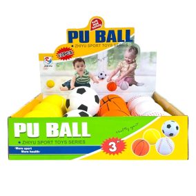   Labda, tömör, eva soft, 4 féle sporthoz, 7 cm átm., 12 db/displ.