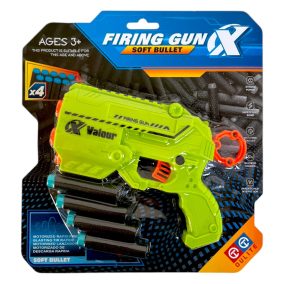   Szivacs lövedék kilövő pisztoly klt. + 4 lövedék, 2 szín, 23x24 cm lapon