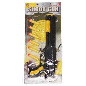   Szivacs lövedék kilövő pisztoly klt., 6 lövedék, 2 szín,19x42 cm lapon