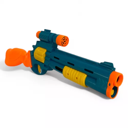 Szivacs lövedék kilövő pisztoly klt., 3 db lövedék, + robottá alakítható autó, kieg.,  45x13 cm dob.