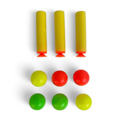 Szivacs lövedék kilövő pisztoly klt., 3 db lövedék, + robottá alakítható autó, kieg.,  45x13 cm dob.