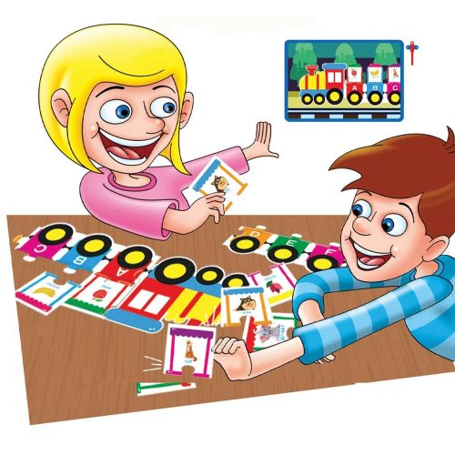 Angol ABC oktató társasjáték vonat formában, 21x21 cm.