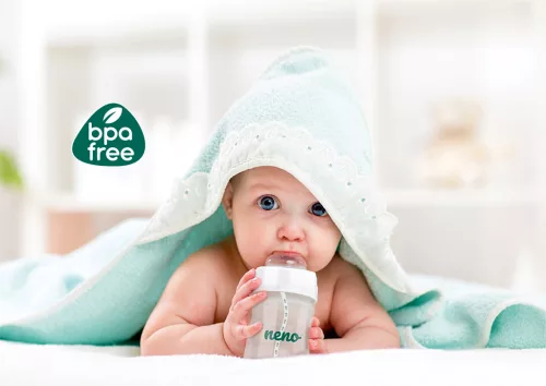 NENO Etető- és tanulócumisüveg fogantyúval és szívórendszerrel, hasfájás elleni hatással, 300 ml