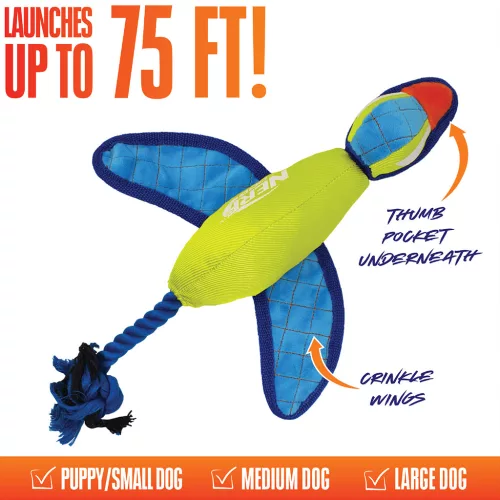 NERF DOG Játék kutyáknak Nylon plüss kacsa zörgő szárnyakkal dobálásra – 42 cm