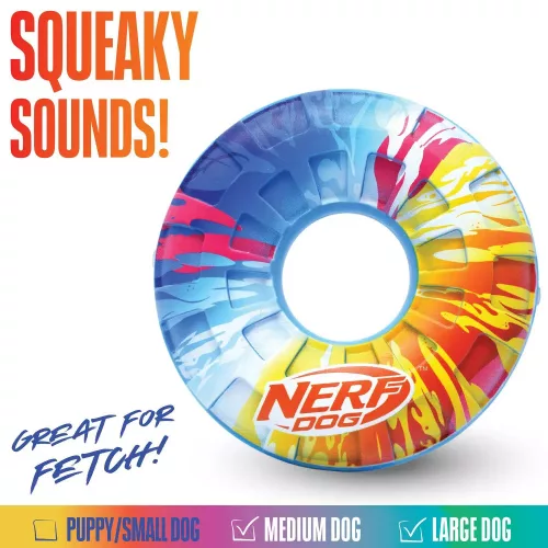 NERF DOG Kutyajáték sípoló karika színes fogantyúval 15 cm