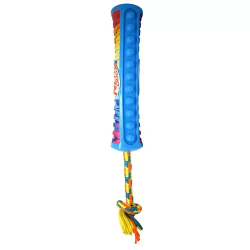 NERF DOG Kutyajáték sípoló húzó színes fogantyúval és textil kötéllel 29 cm