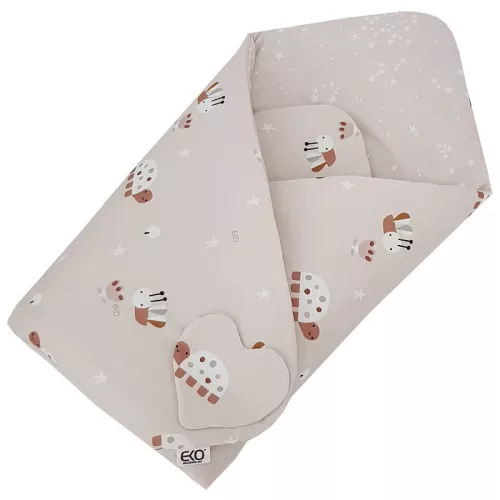 EKO Csomagolókendő pamut kétoldalas Bees Stars Beige 75x75 cm