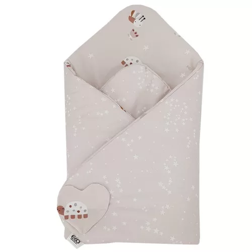 EKO Csomagolókendő pamut kétoldalas Bees Stars Beige 75x75 cm