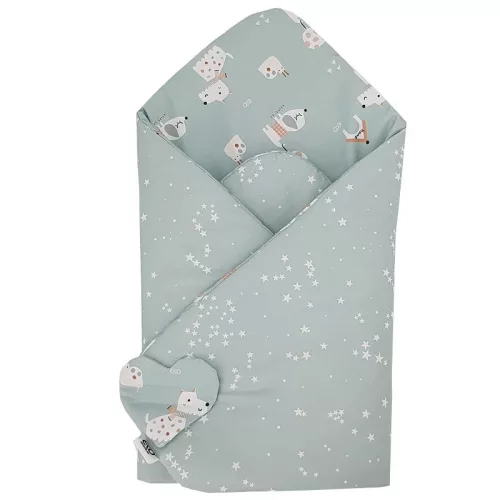 EKO Kifordítható pamut pólya Dogs Stars Mint 75x75 cm