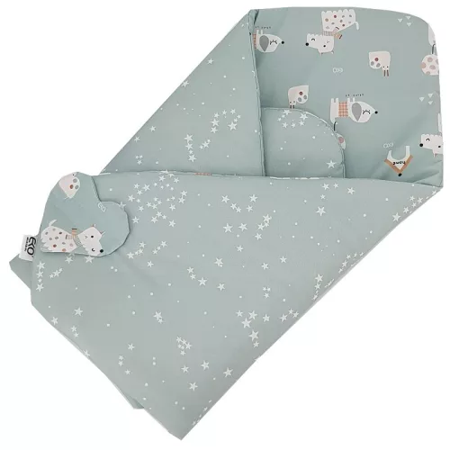 EKO Kifordítható pamut pólya Dogs Stars Mint 75x75 cm