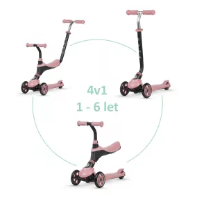   QPLAY Koloběžka/odrážedlo Sema 5v1 Pink, věk 1-6 let, do 50 kg