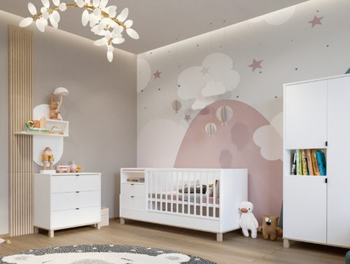 Todi Misty White babaszoba szett,140-es babaágy, pelenkázó komód,  nagyszekrény