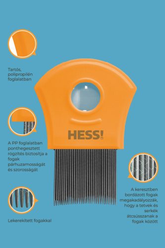 HESS! Fém tetűfésű nagyítóval PP foglalatban