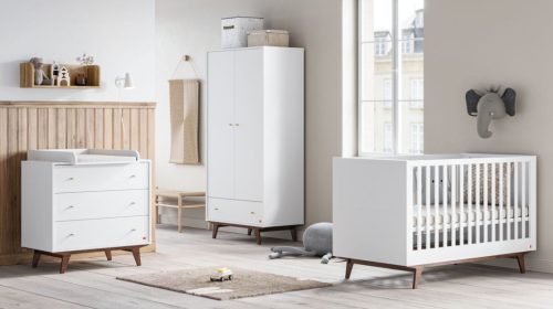 VOX Mid II babaszoba bútor szett, babaágy 140-es, pelekázó komód, szekrény  - fehér