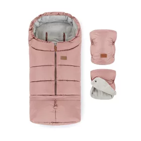   PETITE&MARS Téli szett Jibot 3in1 bundazsák + kézmelegítő kesztyű babakocsira Jasie Dusty Pink