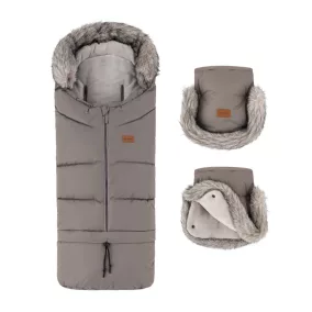   PETITE&MARS Téli szett Arctic 4in1 bundazsák + kézmelegítő kesztyű babakocsira Furry Mocha Mousse