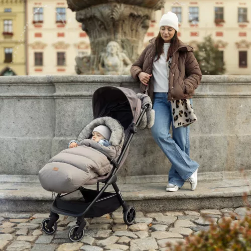 PETITE&MARS Comfy 4v1 téli bundazsák szett + babakocsi kézmelegítő Furry Old Rose
