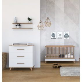   Faktum FLIP White & Oak babaszoba szett, babaágy 120-as, pelenkázó komód, falipolc