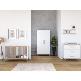   Faktum FLIP White & Oak babaszoba szett, babaágy 140-es, pelenkázó komód, szekrény, falipolc