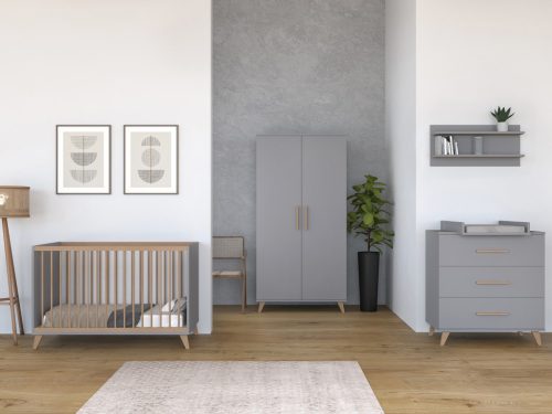 Faktum FLIP Grey babaszoba szett, babaágy 140-es, pelenkázó komód, szekrény, falipolc