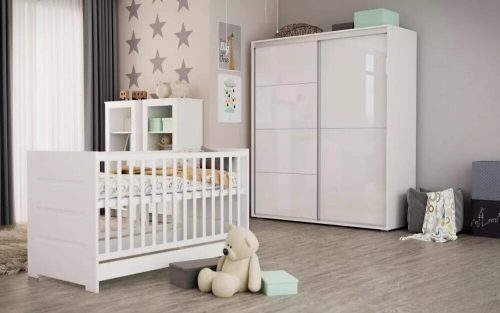 Todi White Bunny babaszoba szett, kombi babaágy, 160as gardróbszekrény, falipolc