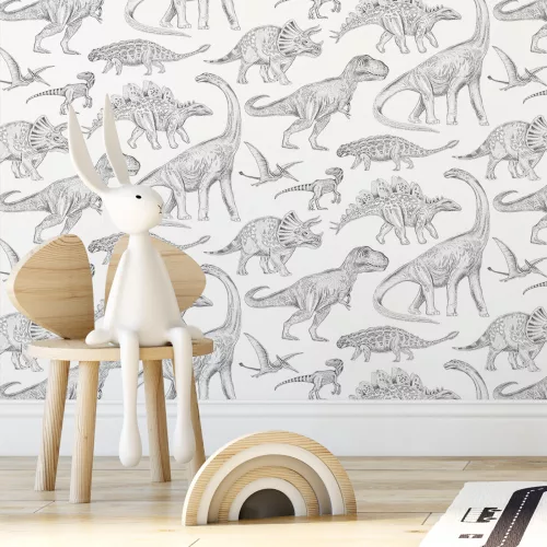 Tapéta- Dinoszauruszok fehér  53X1000cm