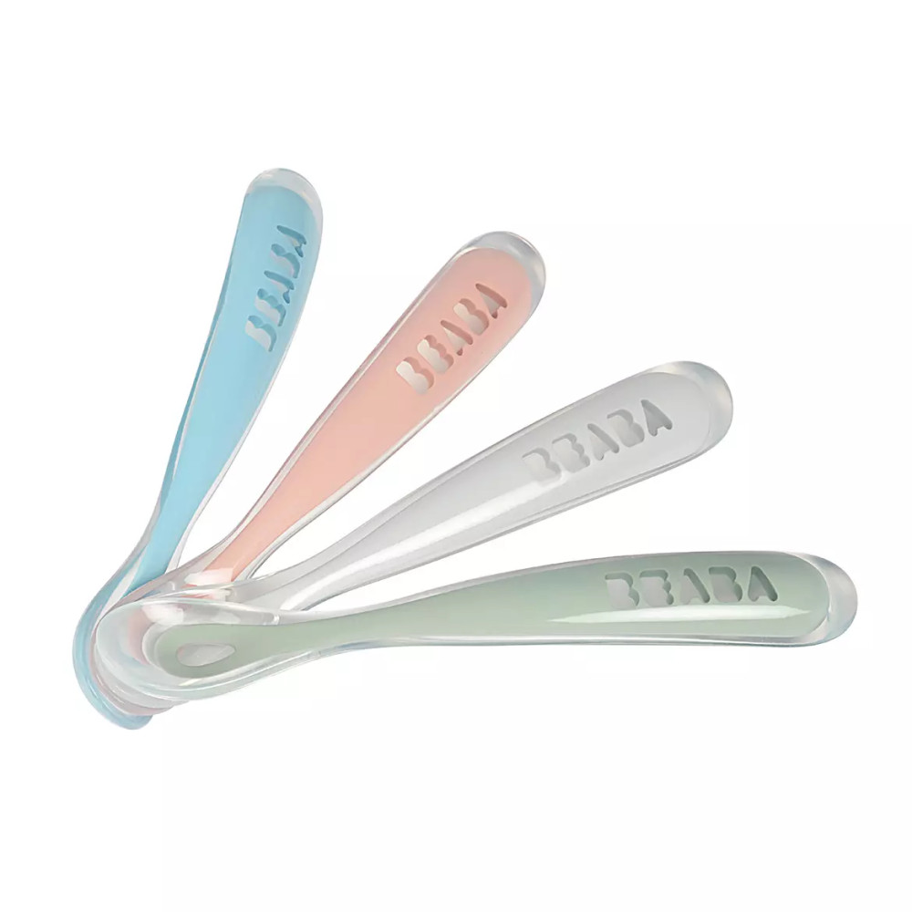 Béaba Ergonomikus Szilikon Hosszú Kiskanál szett - 4 db - Eukaliptus (913465)